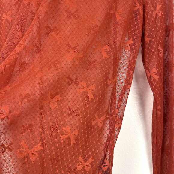 Anthropologie Maeve Large Bow Lace Mesh Long Sleeve Sheer Blouse Top - Picture 5 of 7